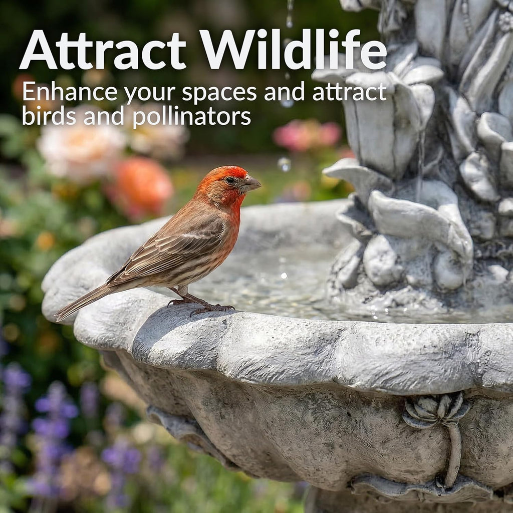 Fairy Flower Solar Water Fountain - 42-Inch Outdoor Water Feature with LED Light, Decks