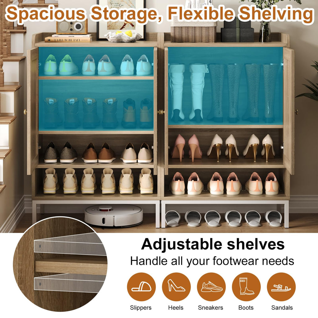 Shoe Cabinet, Rattan Shoe Rack Organizer with Doors