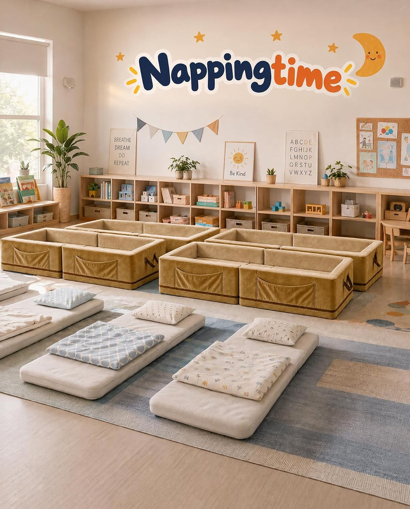 Toddler Portable Travel Bed - Foldable & Washable Floor Bed, Beige