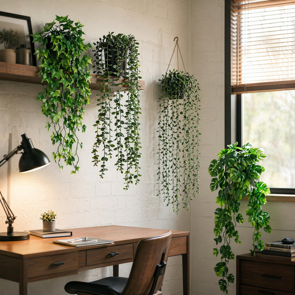 Fake Plants Artificial Indoor Faux Hanging Plants Greenery Eucalyptus Green Décor 4 Pack Bathroom Farmhouse Room