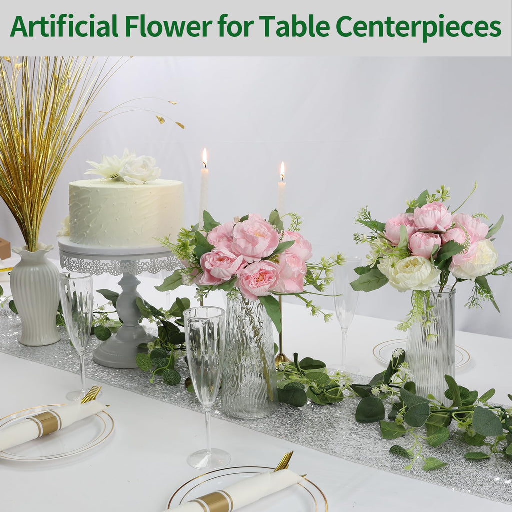 12 Bundles Pink Peonies Artificial Flowers Bulk for Centerpiece