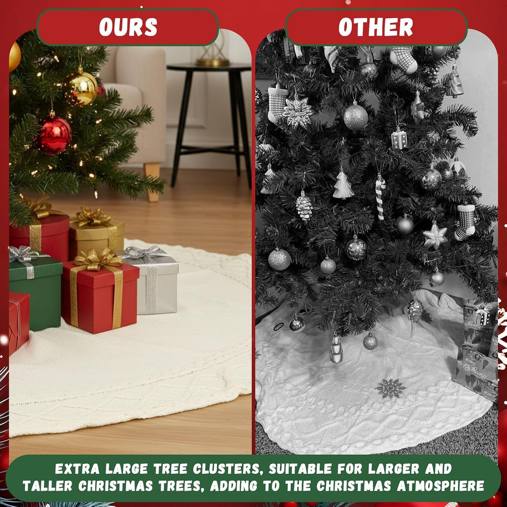 72 Inch Large White Knit Christmas Tree Skirt Xmas Tree Skirt Mat