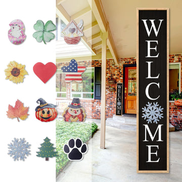 Interchangeable Welcome Sign for Front Porch Door, 45"X9" Wood Black
