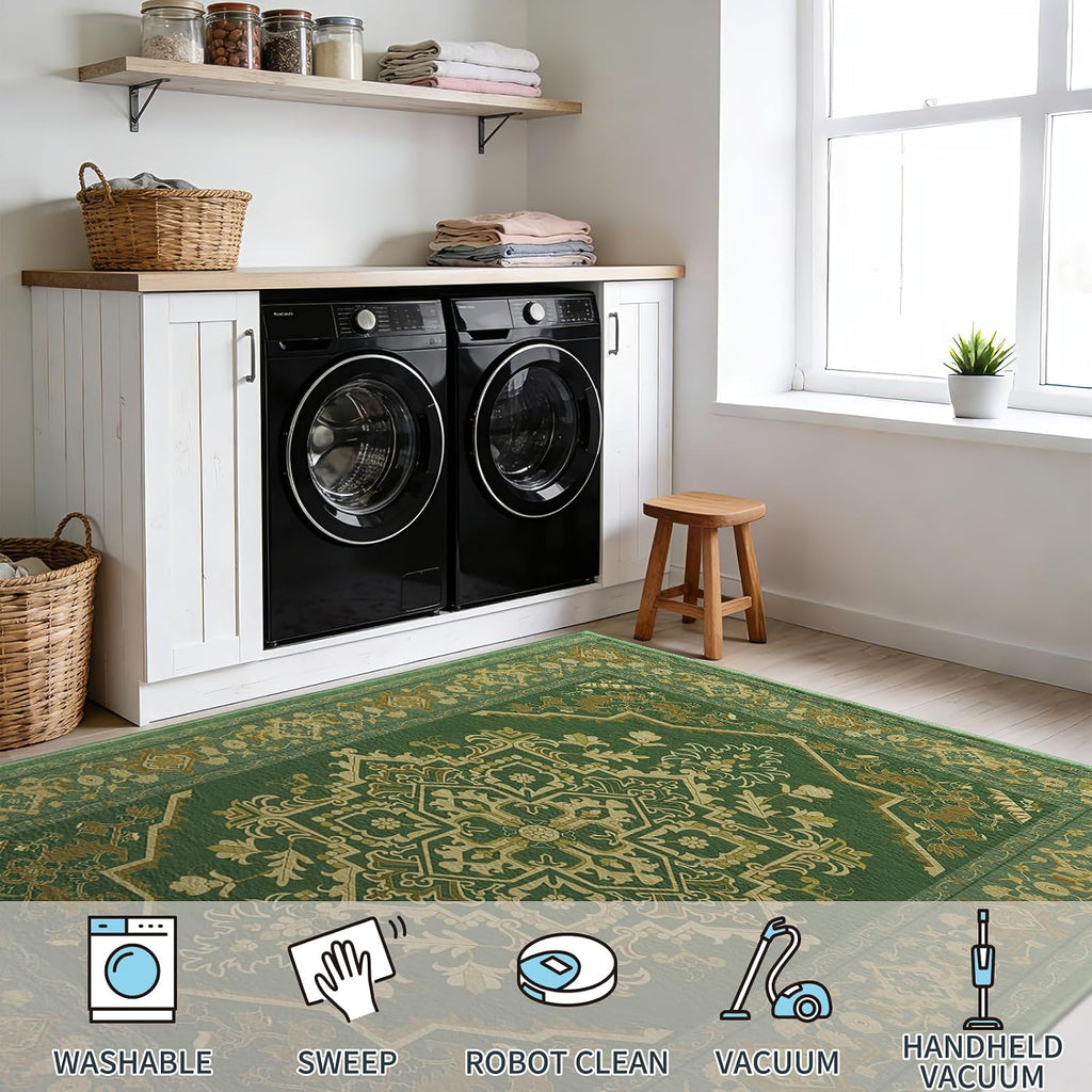 Traditional Emerald Green Vintage Medallion Rug