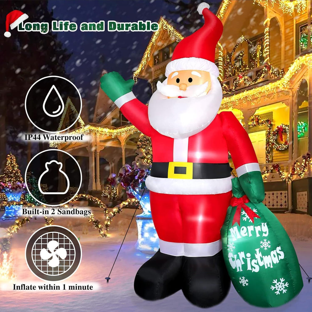 8 FT Christmas Inflatable Santa Claus Outdoor Decors for Yard, Xmas Blow up Santa Decoration with Gift Bag, Built-in