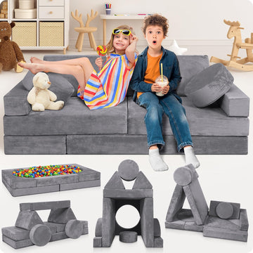 Modular Kids Play Couch, Piece Fort Building & Climbing Foam Set