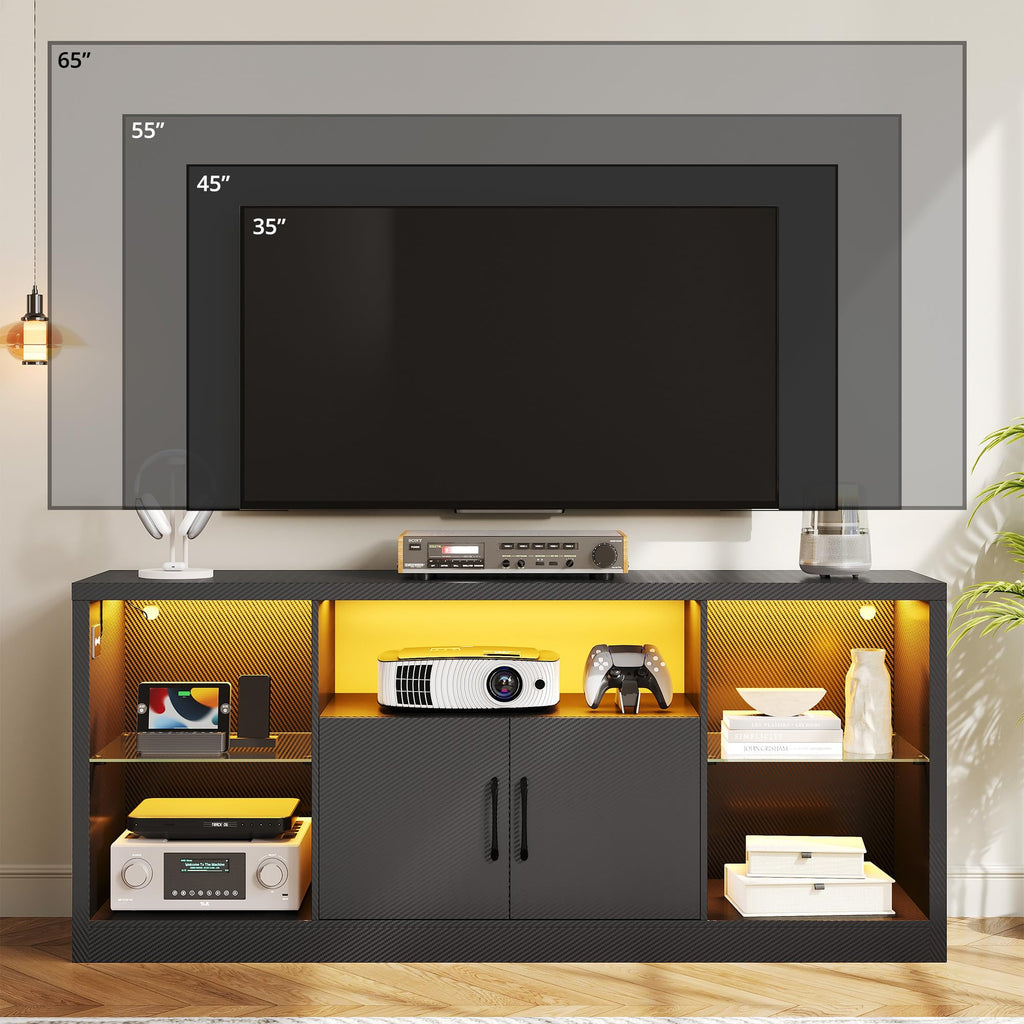 59" TV Stand for TVs up to 65", LED Entertainment Center, Black