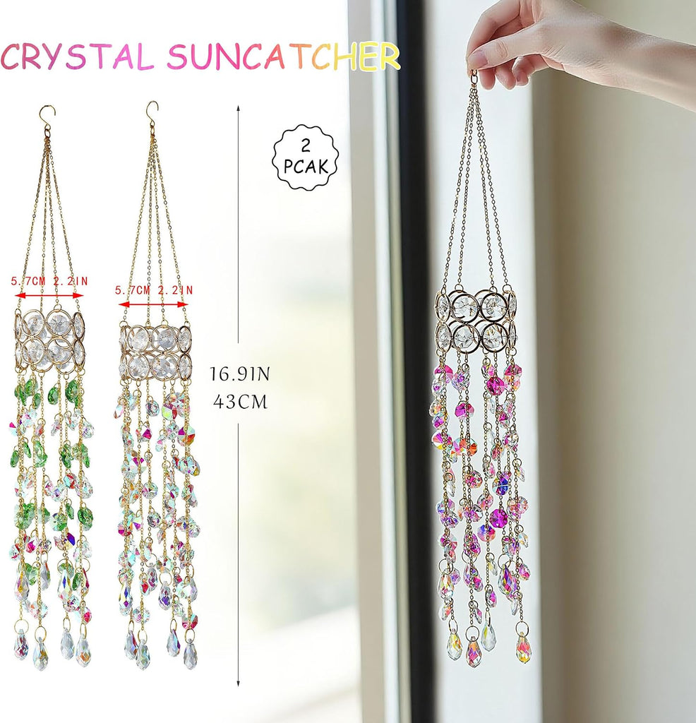 2 Pack Crystal Suncatchers for Window Hanging Rainbow Makers,17inch - Crystal Prisms Sun Catcher Indoor Window