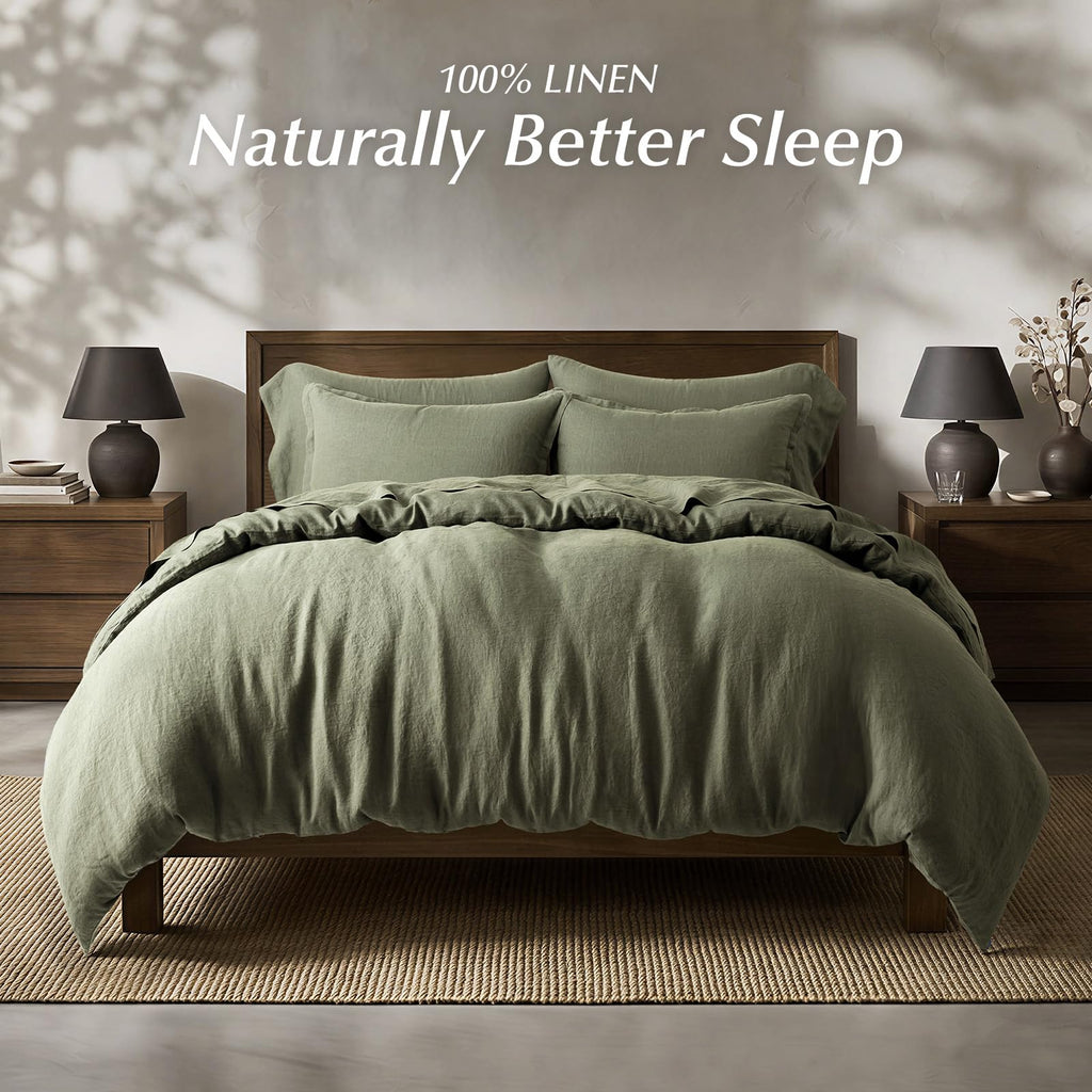 100% European Flax Linen Duvet Cover Set, Dried Sage