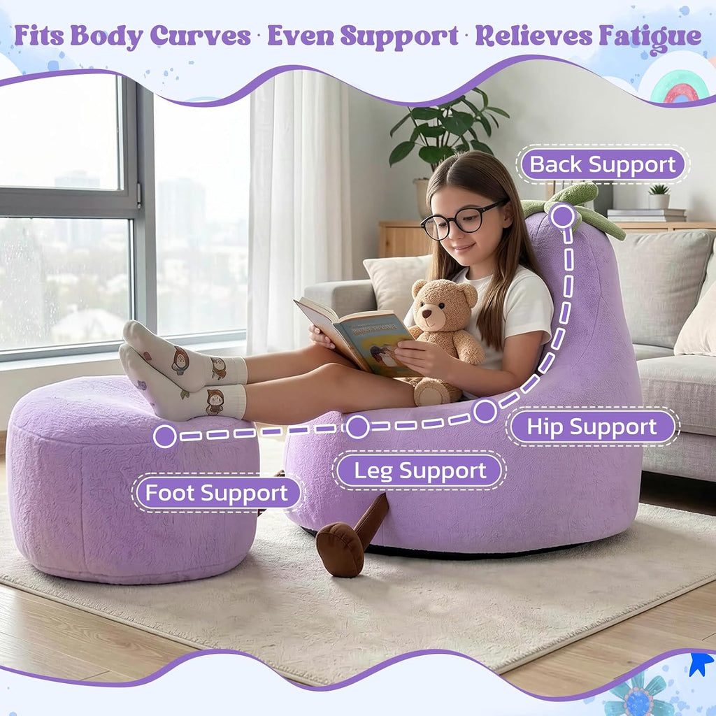 24 Inches Memory Foam Bean Bag Chair - Ultra Soft Faux Rabbit Fur Round Sofa with Handle & Machine Washable Cover