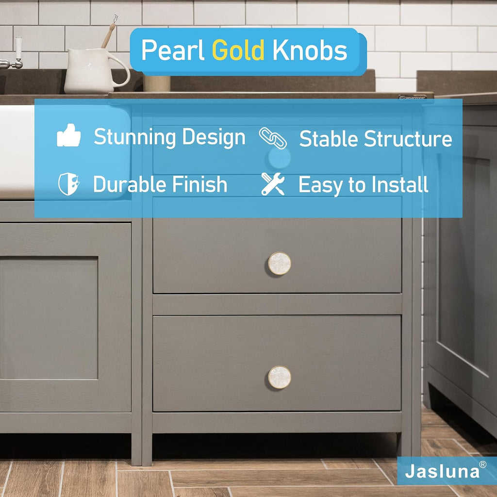 12 Pack Round Gold Cabinet Drawer Knobs,1-1/4 Decorative Pearl Drawer Pulls,Brushed Brass Furniture Hardware Door