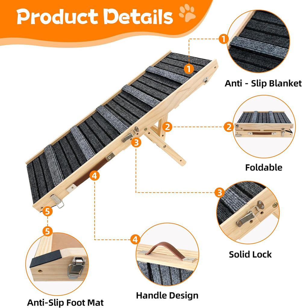 Dog Ramp for Bed, Non-Slip, Extra Wide Pet Ramp, Wooden Foldable (S)