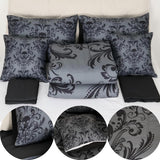 Erosebridal Gothic Damask Bed in a Bag Queen Comforter Set 7 Piece,Sugar Skull Bedding Sets Black Grey Victorian
