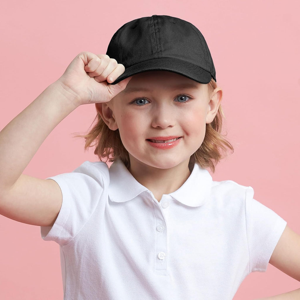 Kids Washed Low Profile Cotton and Denim UPF 50+ Plain Baseball Cap Hat