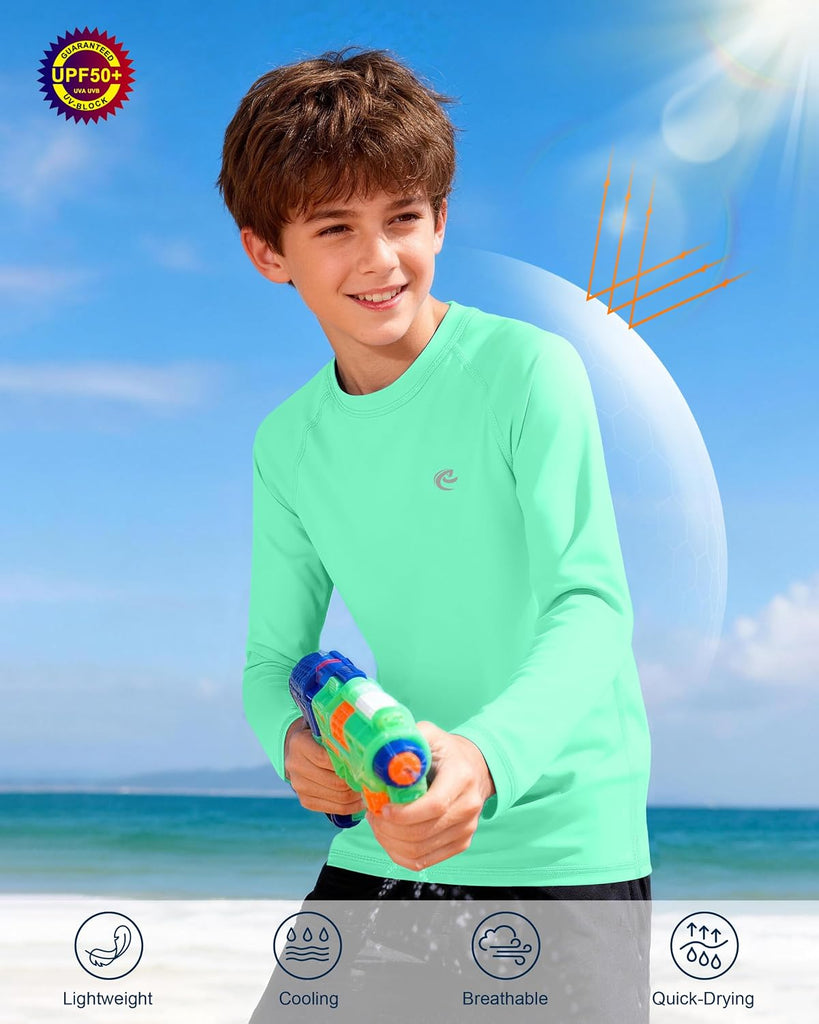 Boys UPF 50+ Swim Shirt Long Sleeve, 1 or 2 Pack Rash Guard Tops