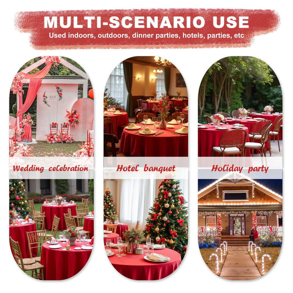 90 Inch Round Tablecloth Christmas Red, 6 Pack