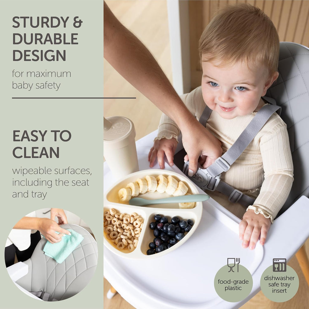 Convertible High Chair for Babies, Toddlers, Kids & Children - Wooden Highchair with Adjustable Height & Dishwasher