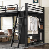 L-Shaped Triple Bunk Bed with Desk, Wardrobe, Twin XL Over Twin XL Bunk Beds with Storage