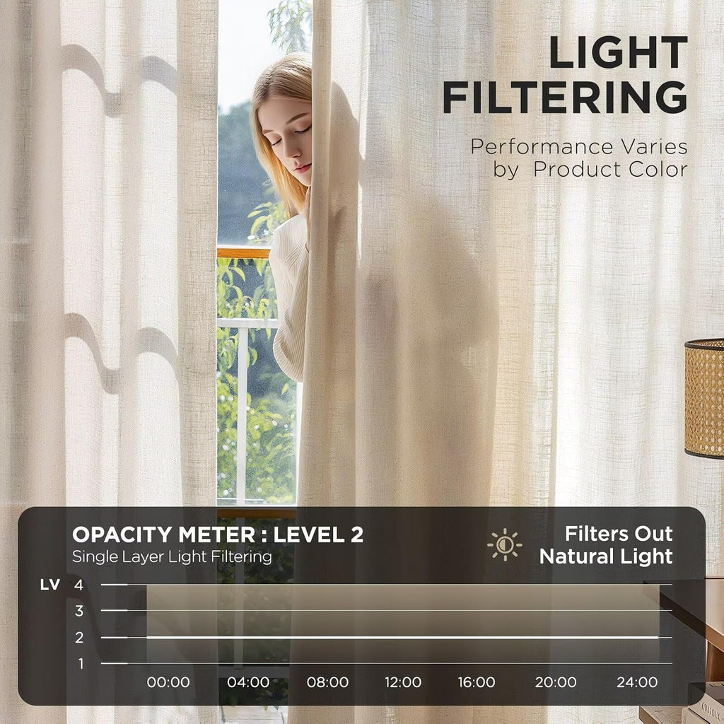 Natural Linen Pinch Pleat Curtains 102 Inch Long 2 Panel Set,Semi Sheer Curtain,Back Tab Light Filtering Drapes with