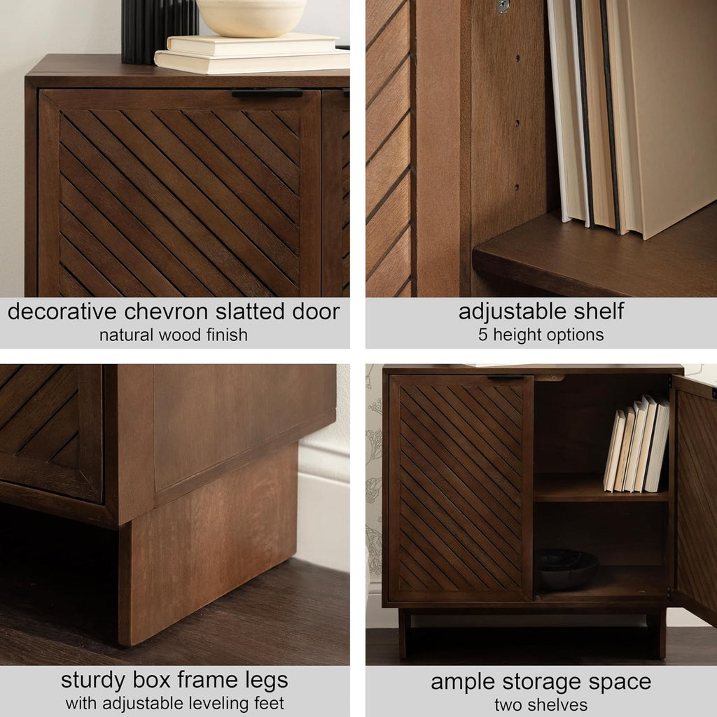 Mezzeta Modern Two-Door Chevron Slatted Wood Floor Storage Cabinet, 30 x 15 x 30, Natural Wood, Transitional Living