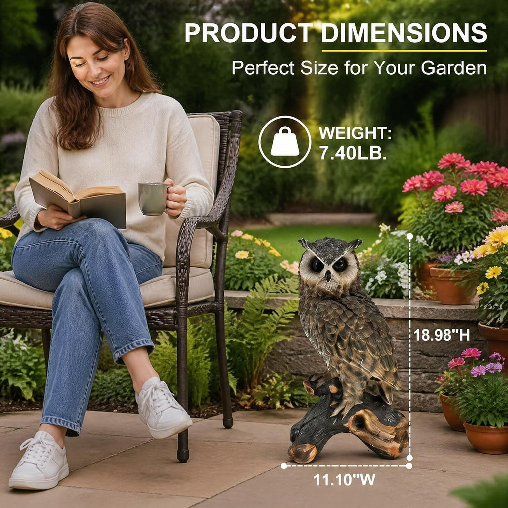 18.98" Realistic Owl Garden Statue, Large Hand-Painted Resin Owl Decor, Weather-Resistant Outdoor Sculpture Lawn Yard