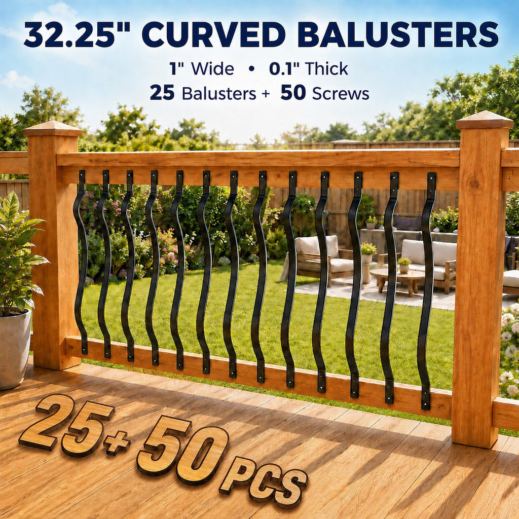 25 Pack 32.25 Inch Curved Black Aluminum Deck Balusters