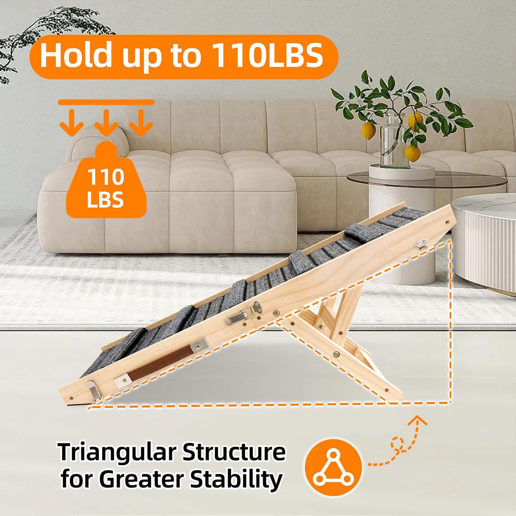 Dog Ramp for Bed, Non-Slip, Extra Wide Pet Ramp, Wooden Foldable (S)