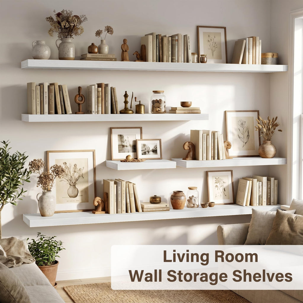 48in Long Floating Shelves for Wall Set of 2, Wood Wall Shelves Bedroom Kitchen Living Room Laundry Room, Modern