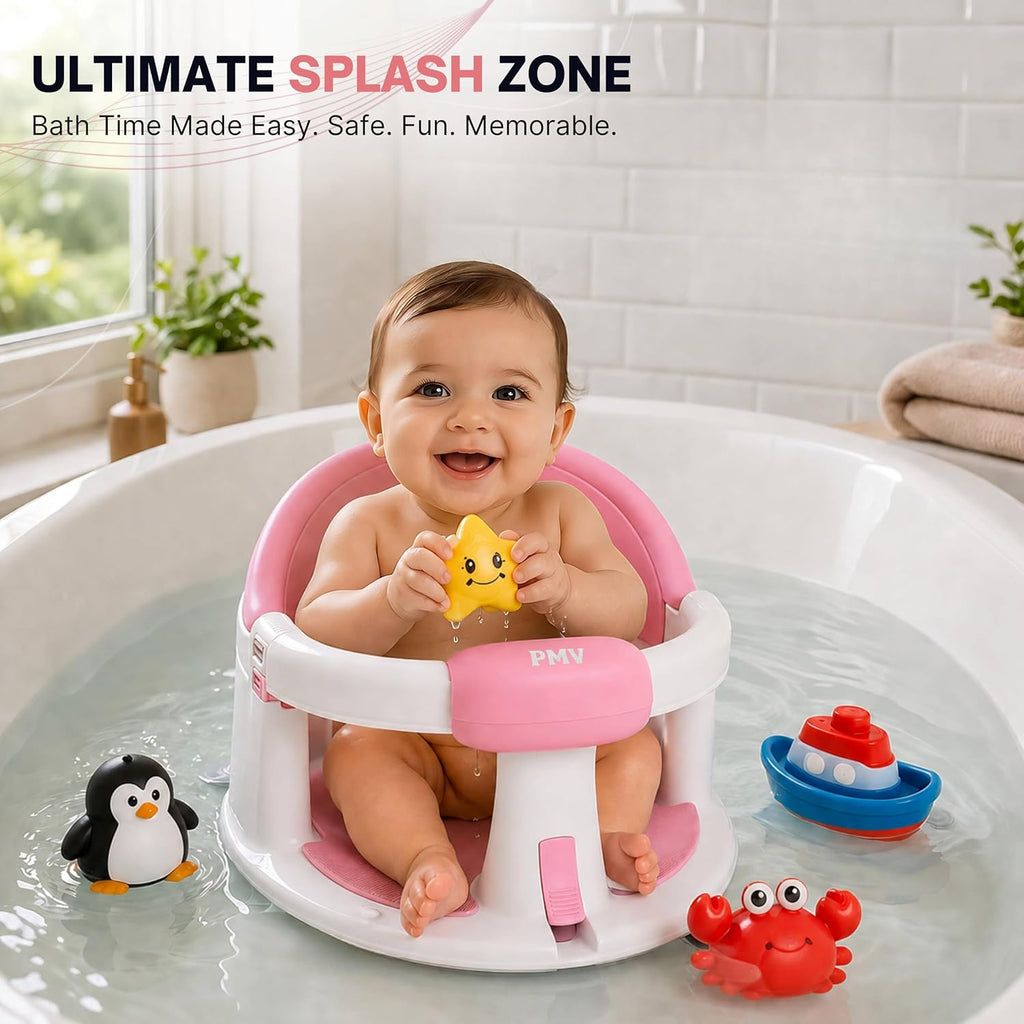 Baby Bath Seat for Sitting Babies, Non-Slip Baby Bath Chair with 3 Suction Cups, Safe & Comfortable Toddler Bath