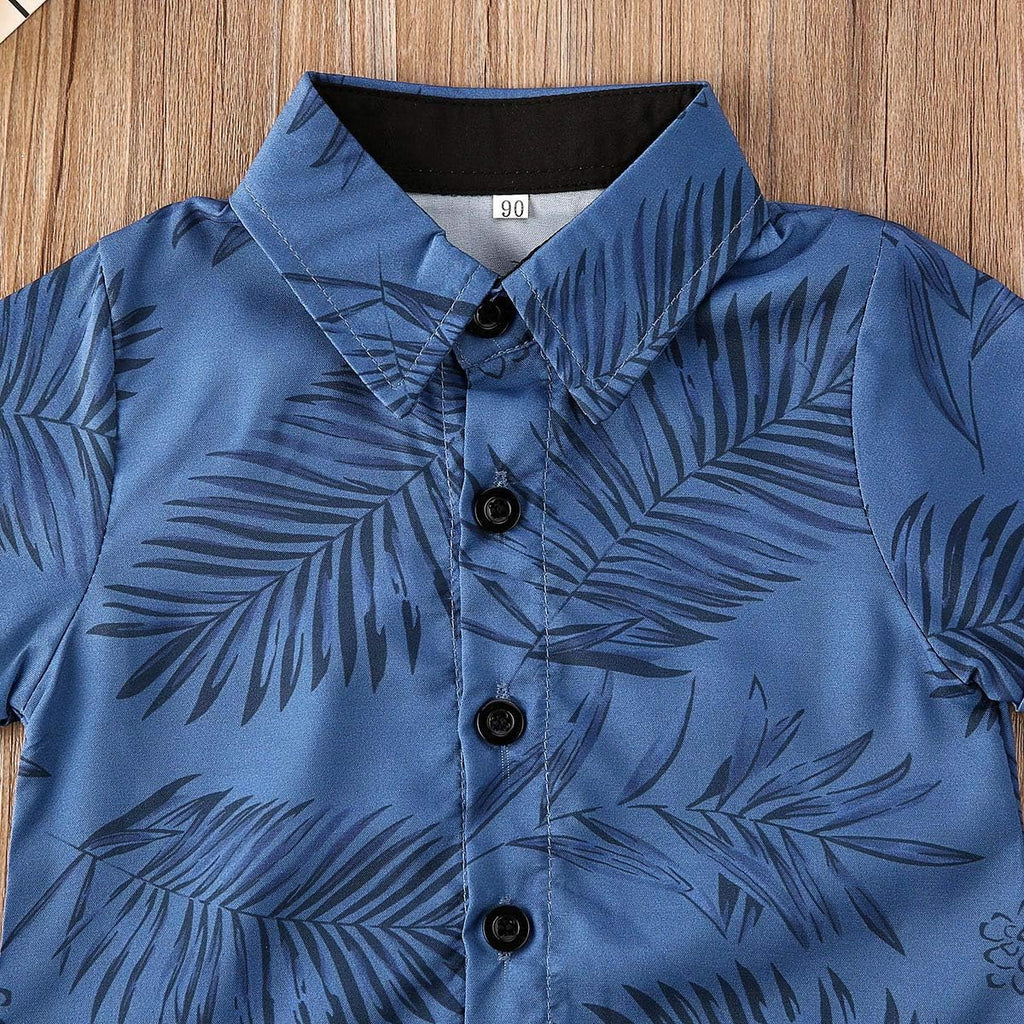 Baby Toddler Boy Outfits Clothes Summer Kids Pattern Short Sleeve Button Down Shirt & Shorts Set