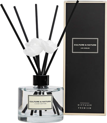Reed Diffuser Set 6.7oz (200ml) Clean Cotton Scented Diffuser with Sticks Home Fragrance Reed Diffuser Shelf Decor