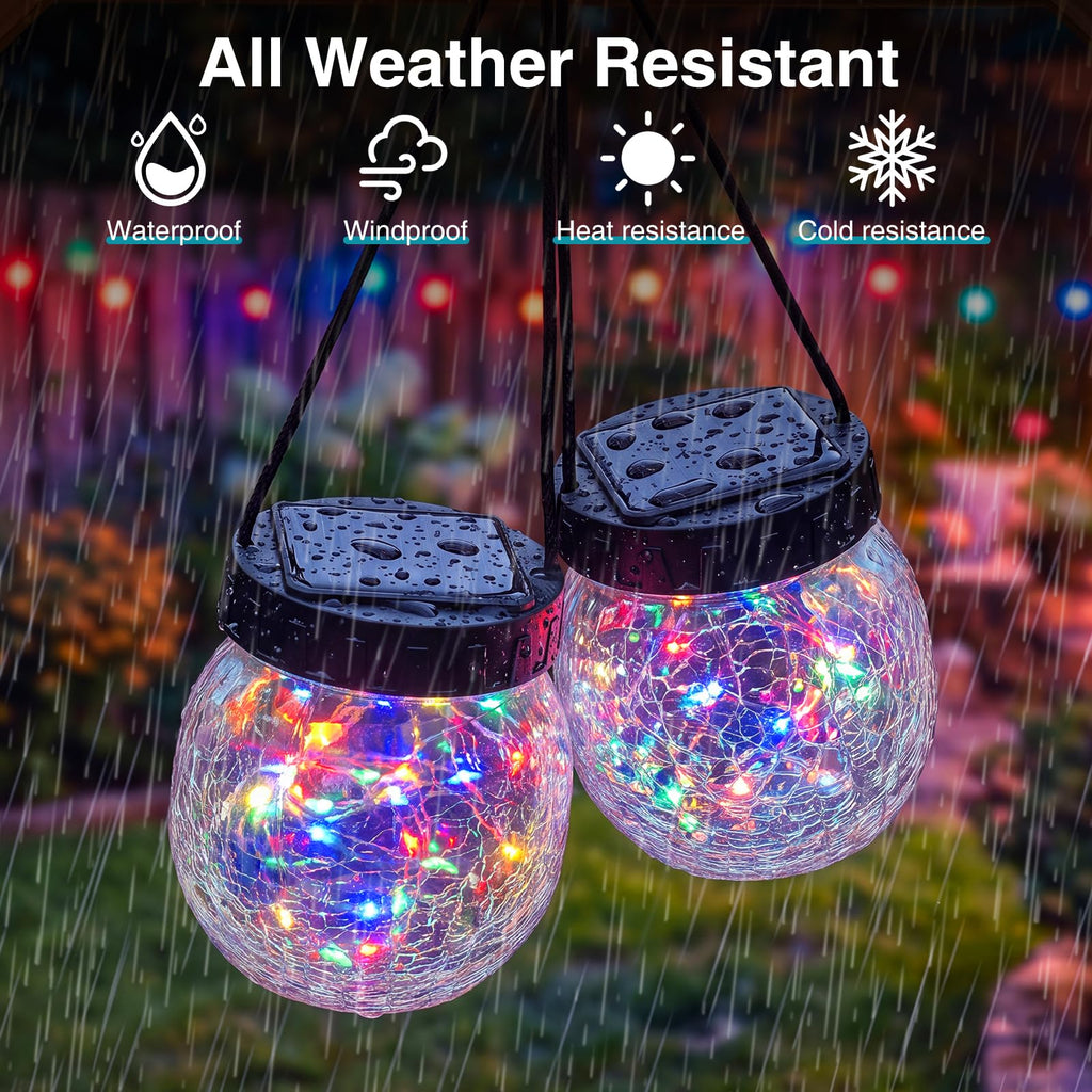 18 Pack Solar Lantern Outdoor Lights, Multi-Coloured Solars Lanterns with 28 LED, Crackle Glass Ball Waterproof