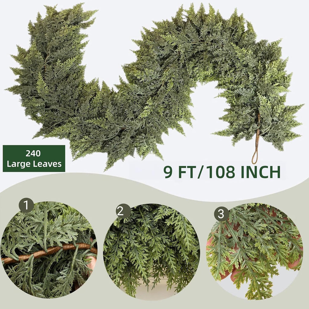 Deluxe 9 FT Artificial Christmas Cedar Garland 240 Large Leaves