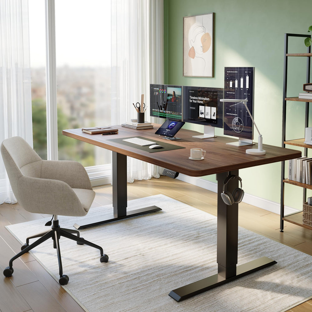 55x30 Large Electric Standing Desk, 30" Deep Desktop, Black Walnut
