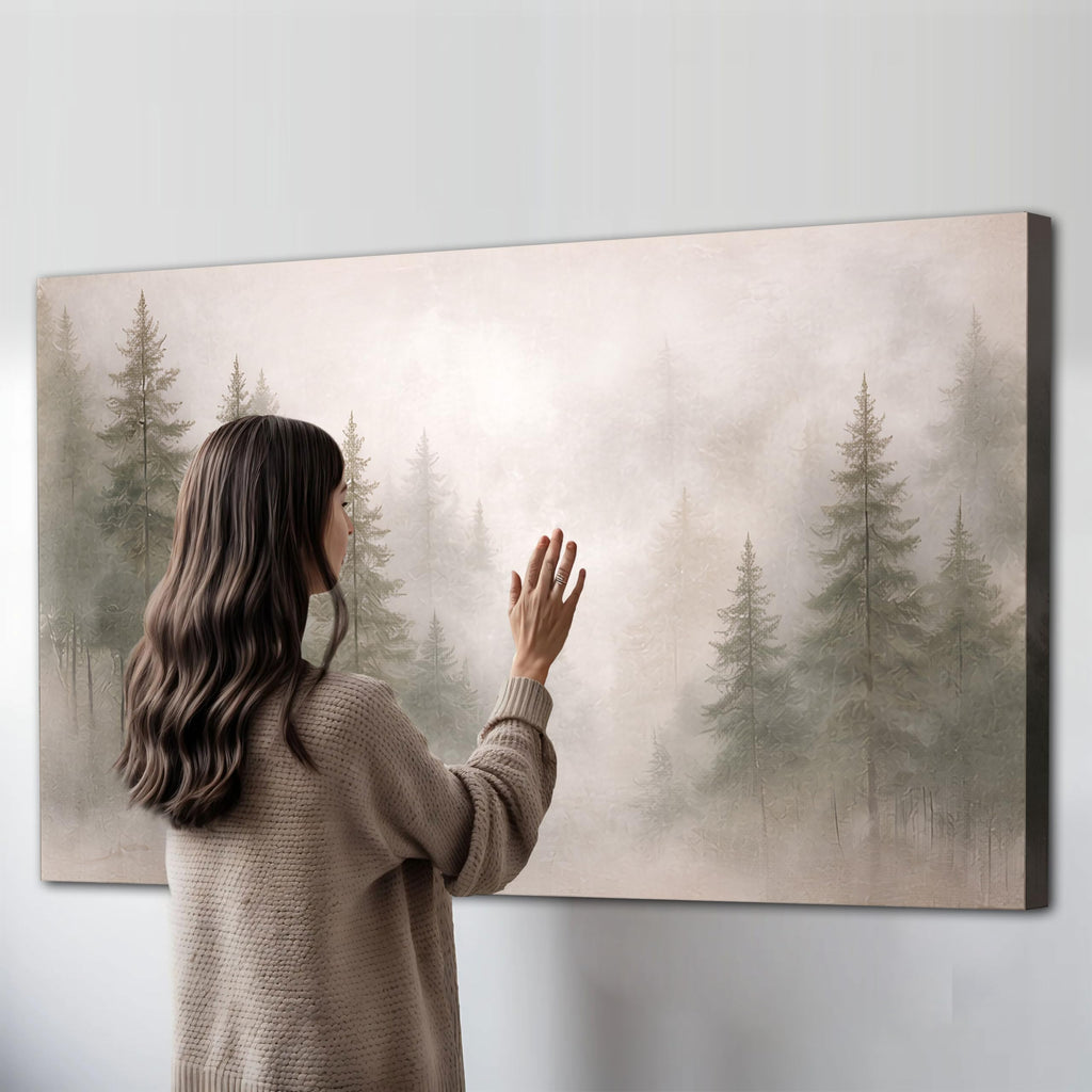 Soft Fog Forest 99 Canvas Wall Art, Misty Nature, 48x24