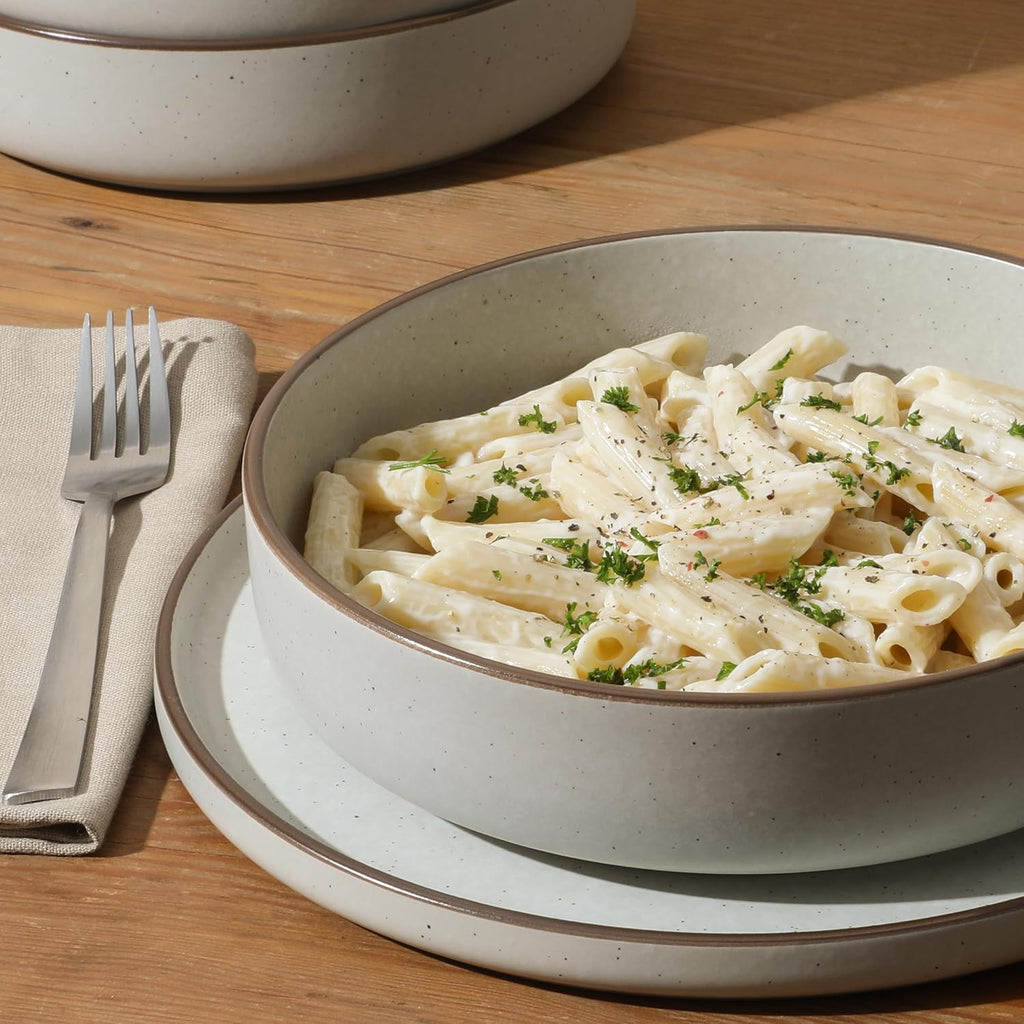 Gelston Stoneware Matte Reactive Glaze 16 Piece (Service for 4) Plates and Bowl Dinnerware Set - Cream