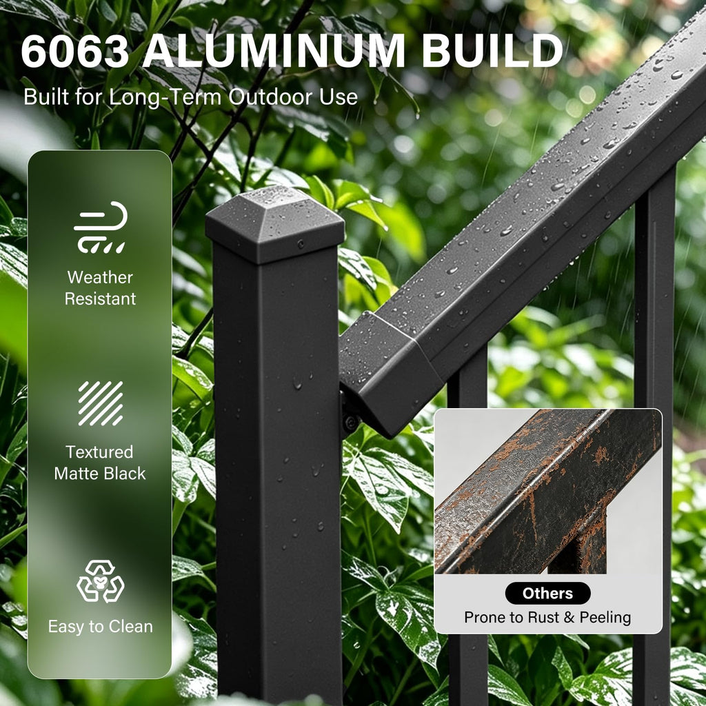36in x 6ft Modular Aluminum Stair Railing Kit, Patented Clip-On