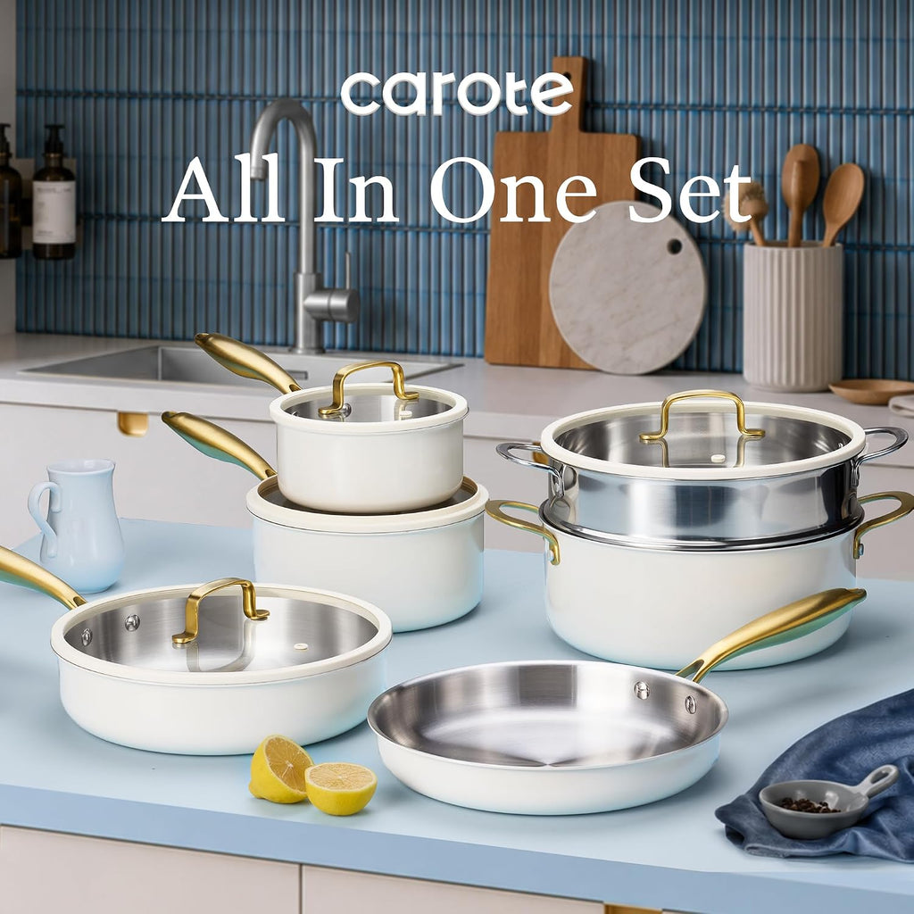 18 PCS Stainless Steel Cookware Set, Pots and Pans Set | Oven & Dishwasher Safe, Kitchen Set with Silicone Lids