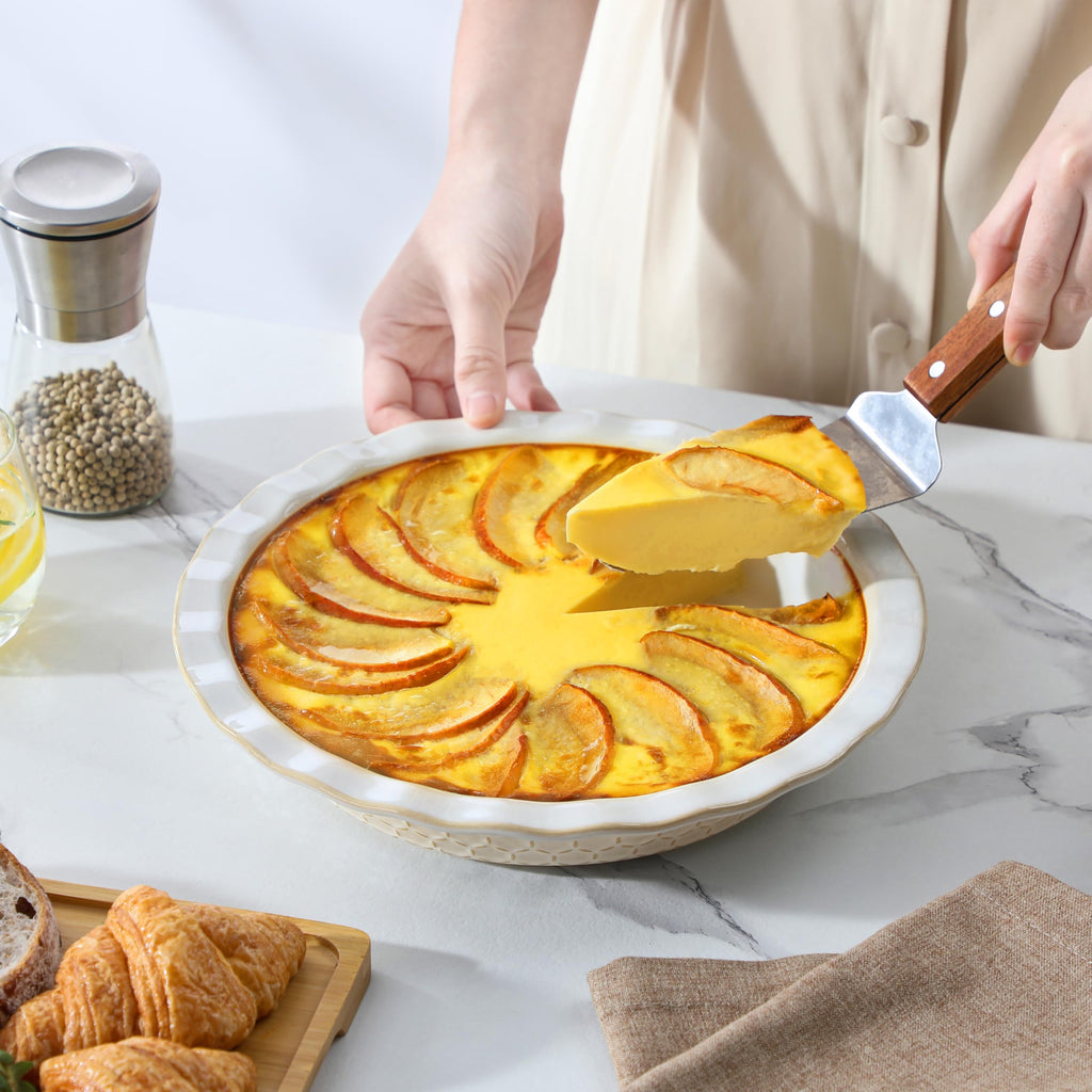 Stoneware Pie Dish, 9 Inch Quiche Baking Dish Embossed