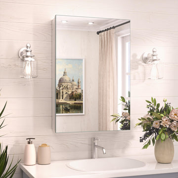 16x24 Bathroom Medicine Cabinet with Mirror, Aluminum Silver Recessed or Surface Mount with Adjustable Storage Metal