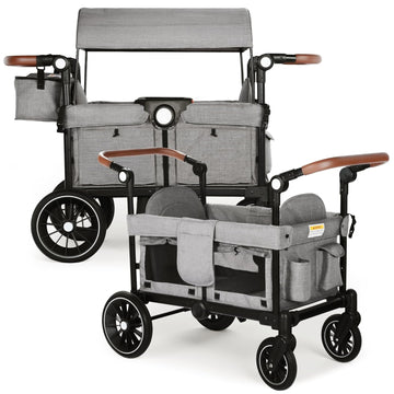 Foldable Wagon Stroller for 2 Kids, Stroller Wagon with Canopy