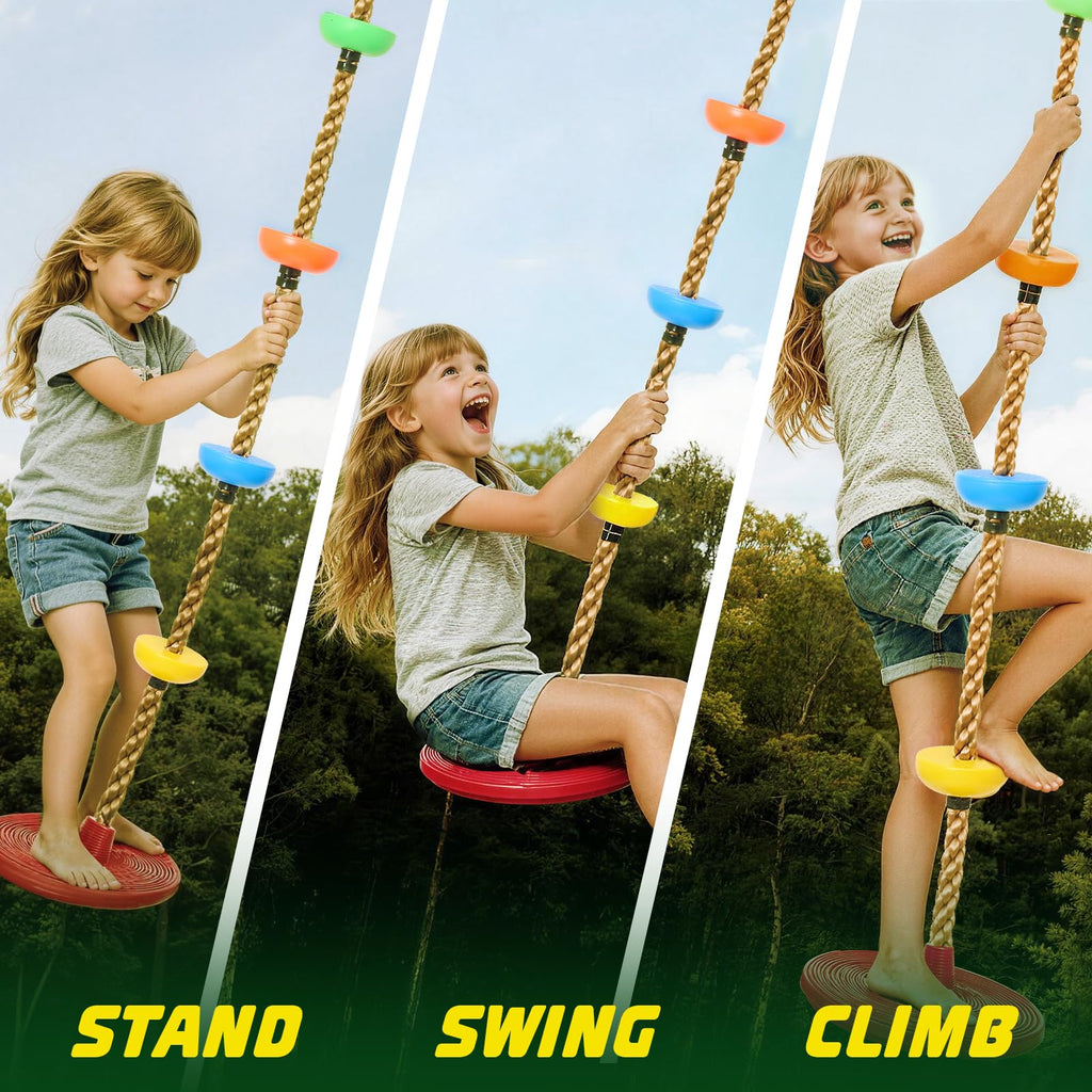Tree Swing for Kids Climbing Rope with Platforms Disc Swing, Red