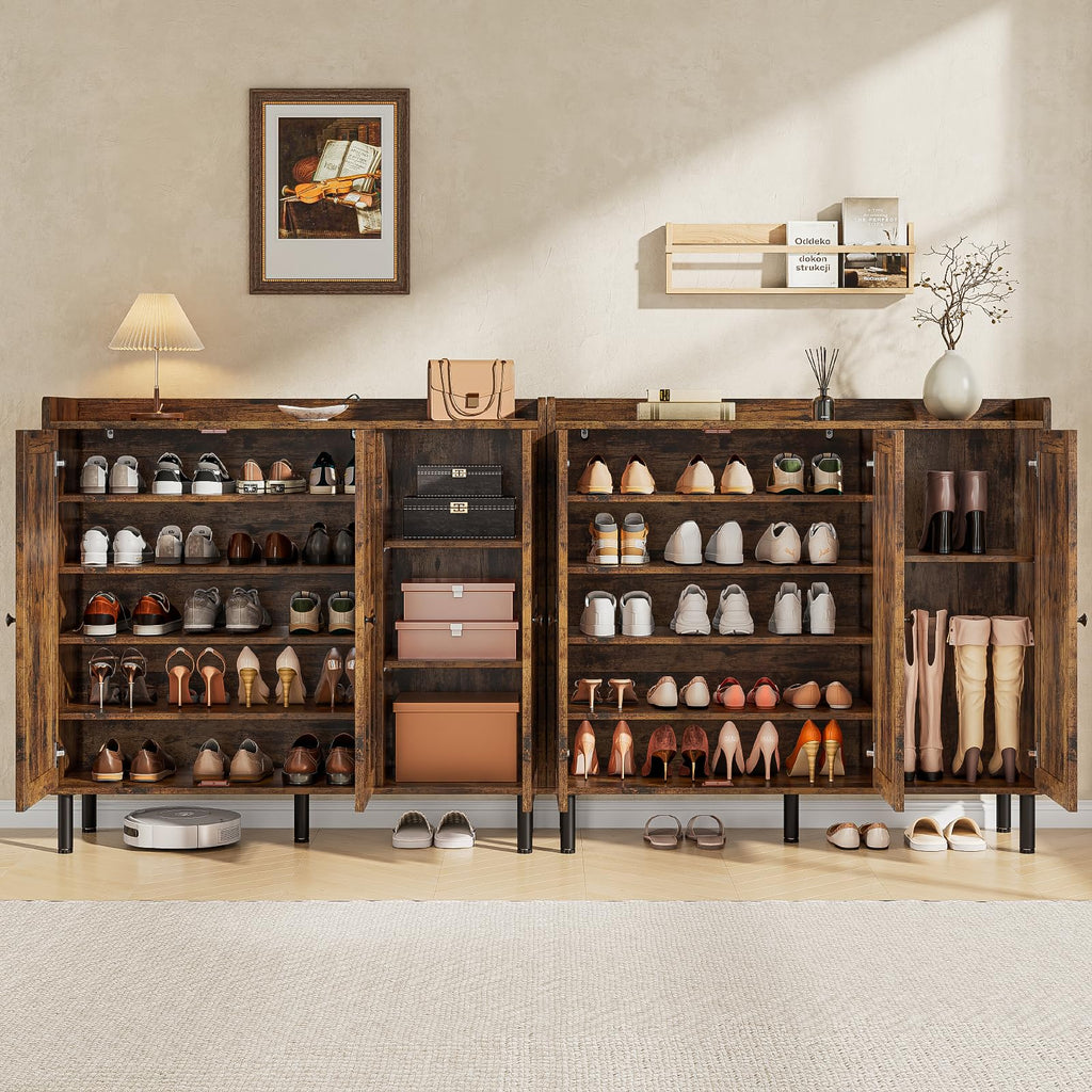 Shoe Cabinet with 3 Doors & Adjustable Shelves (Rustic Brown)