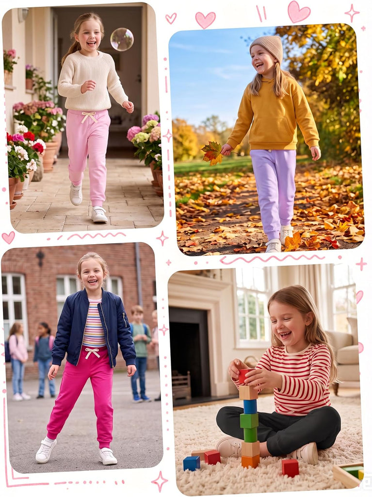 4 Pack Toddler Girls Sweatpants Athletic Jogger Pants with Pockets