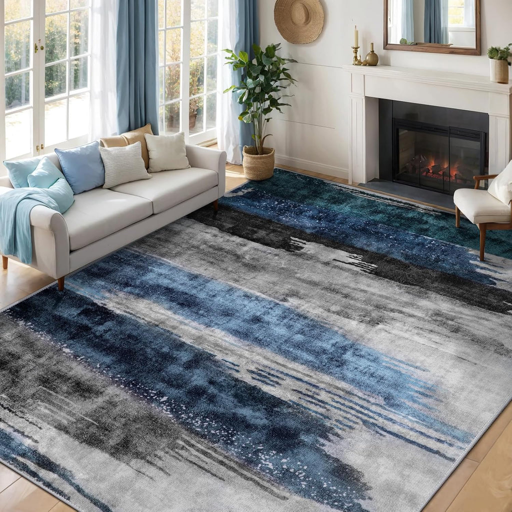 5x7 Modern Abstract Rug for Living Room, 5'x7' Machine Washable Area Rug Non-Slip Rug, Low-Pile Contemporary Indoor