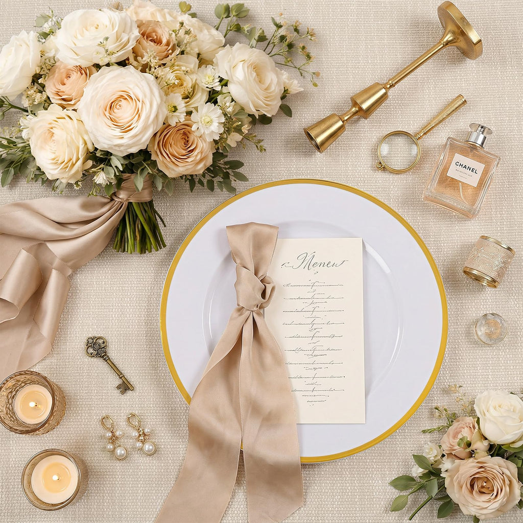 25Pack White and Gold Charger Plates Plastic for Wedding