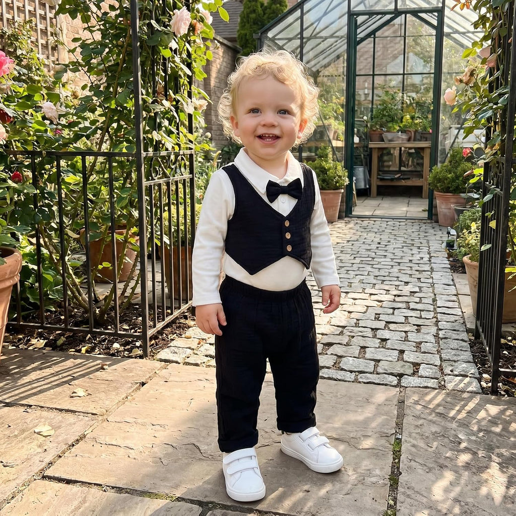 Infant Baby Boy Outfit Gentleman Suit Bowtie Dress Romper Pants Set