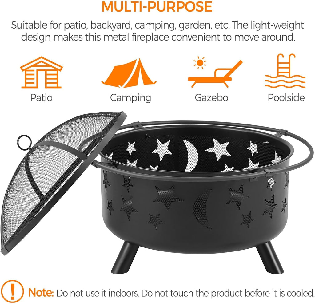 Fire Pit 30in Fire Pits for Outside Wood Burning Outdoor Fireplace with Spark Screen, Poker for Bonfire Patio Backyard Garden Picnic - Image 8