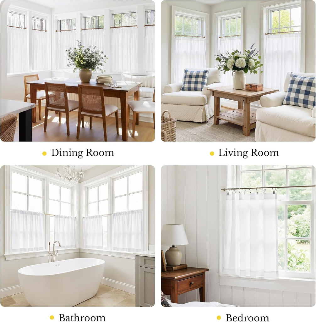 2 Panels Privacy Sheer Cafe Curtains 26 x 30 Inches, Light Filtering Kitchen Curtains Home Decor, Non-See-Through