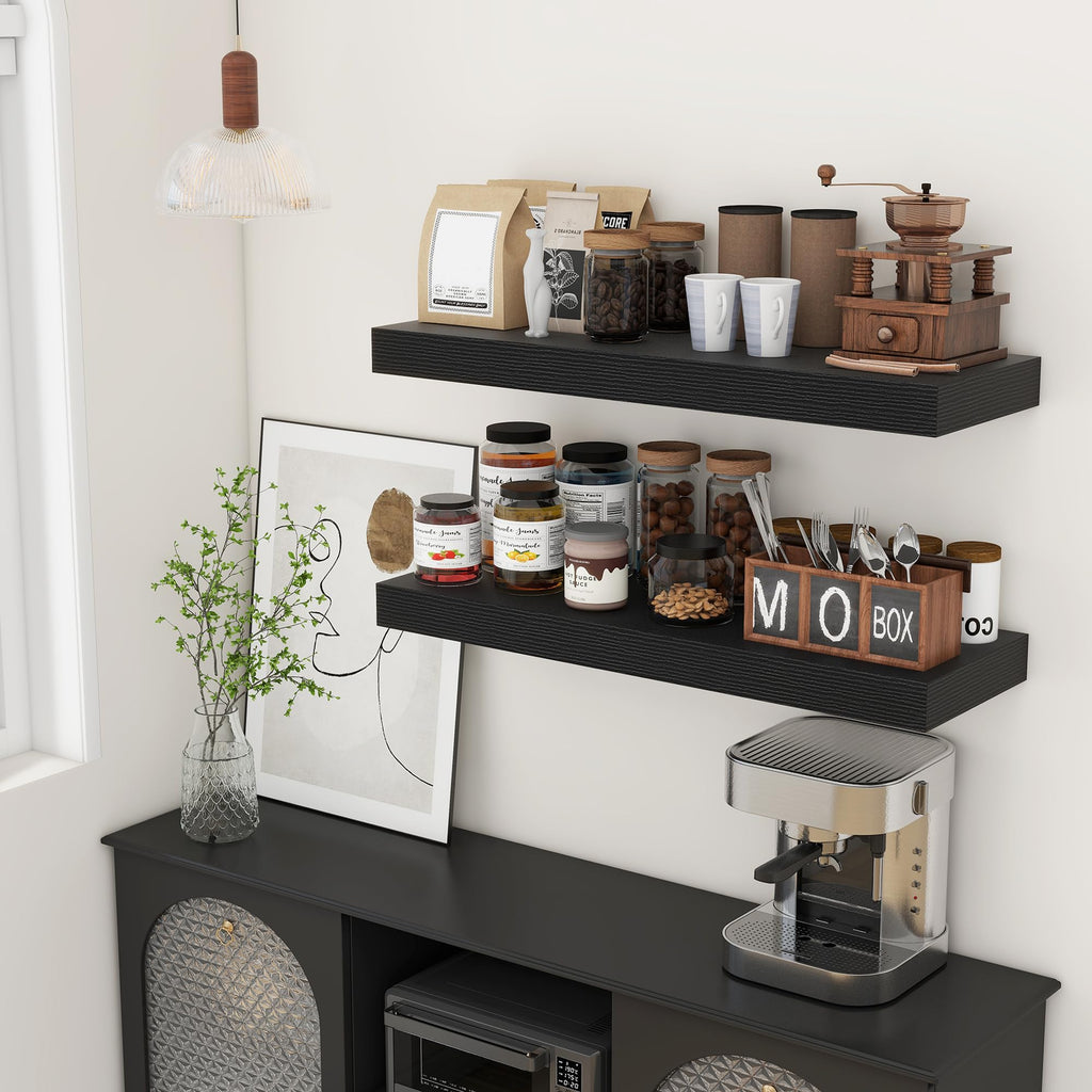 Deep Floating Shelves, 36'' x 12'' Black Shelves for Wall Set of 2